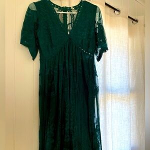 Pink Blush green lace overlay maxi dress/ maternity size S